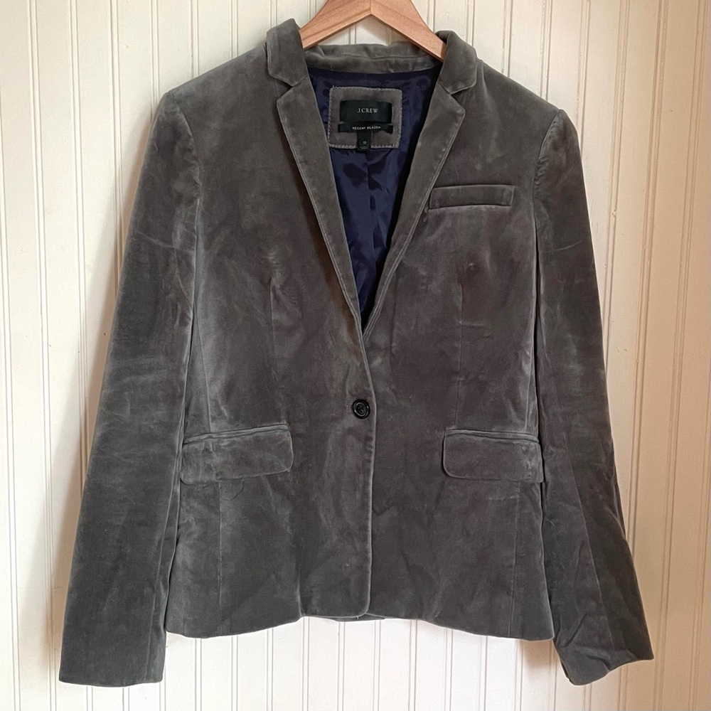 J. Crew Gray Cotton Velvet Regent Blazer, Size 10